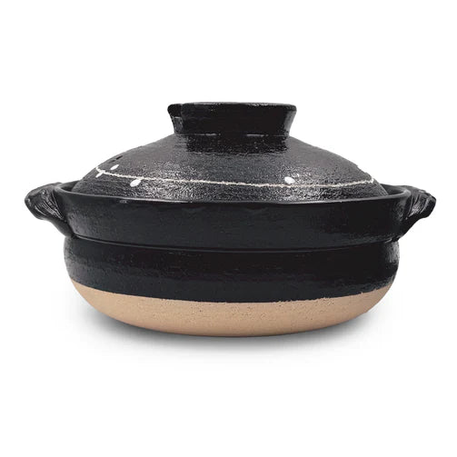 Kuroyu Black + White Line Dot Banko Donabe Clay Pot 47fl oz 8.5 Dia 黑色 白点 土锅