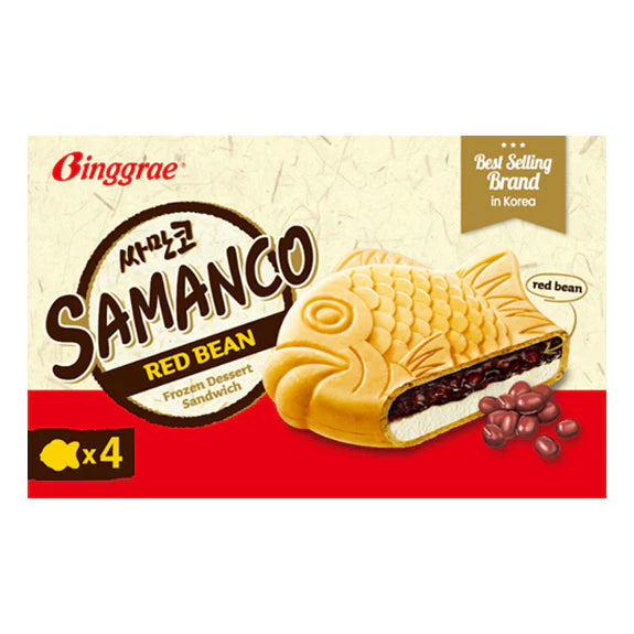 Binggrae Samanco Taiyaki Ice Cream Sandwich Red Bean 4pc 红豆 鯛魚燒 冰激凌 20.4oz