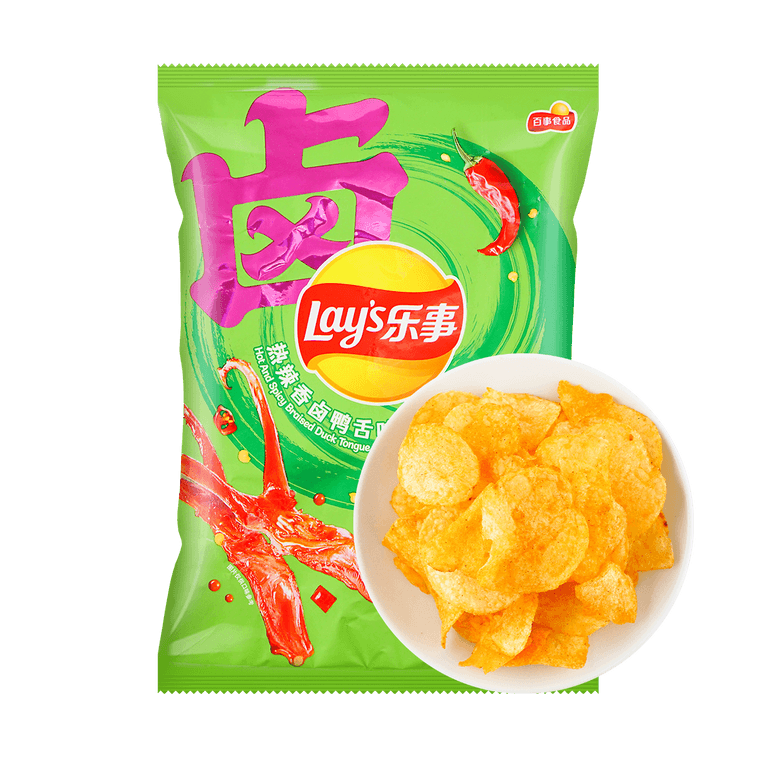 LAY'S Chips Braised Spicy Duck Tongue Flavor 乐事 薯片 热辣香卤鸭舌味 70g【无敌还原】】