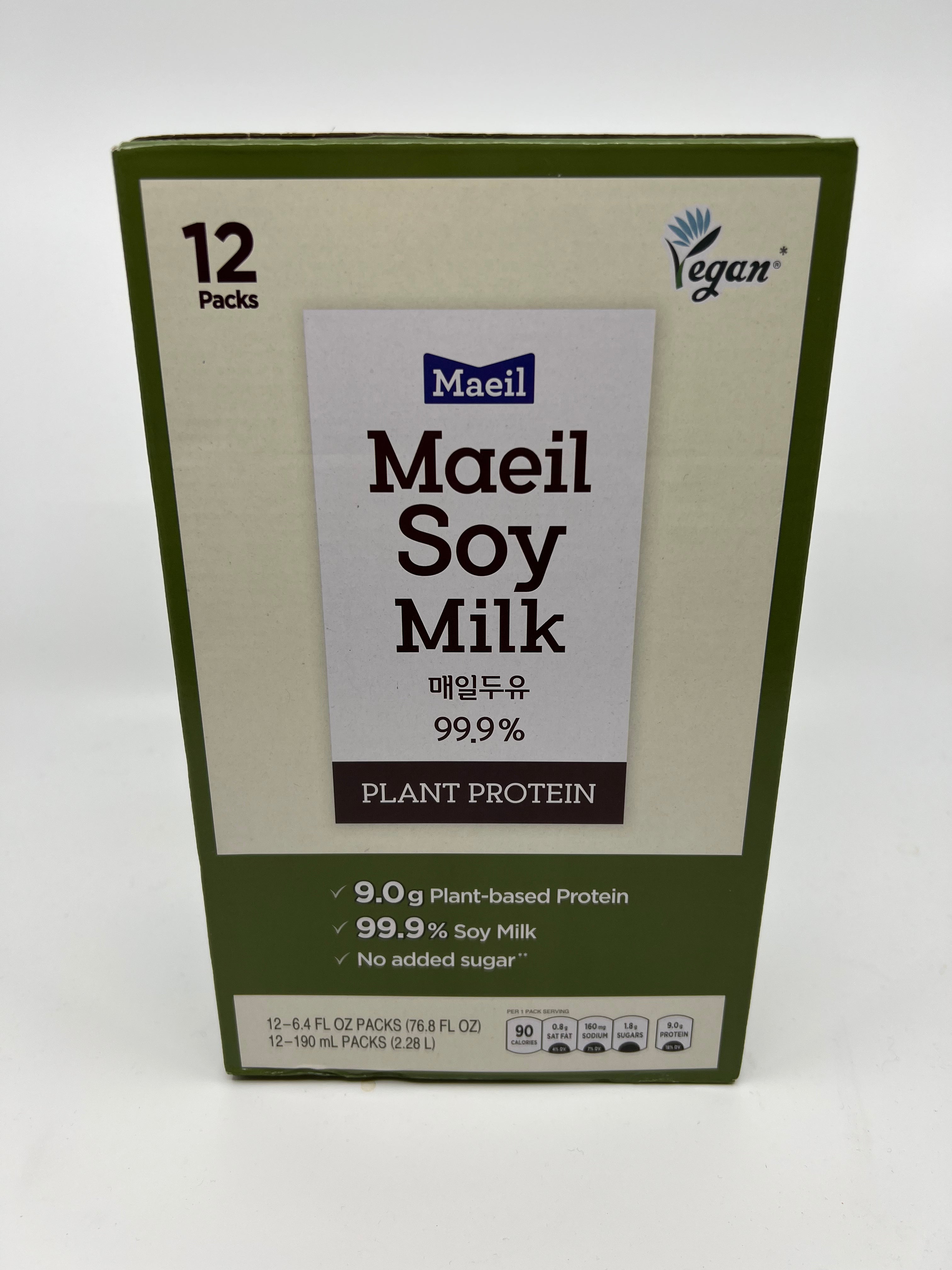 韩国 Maeil Soy Milk 99.9% 6.4 fl.oz(190ml) 12 Packs Vegan 无添加 无糖 纯素 豆奶 12盒/箱【最佳尝味期BBD 2/18/2024】