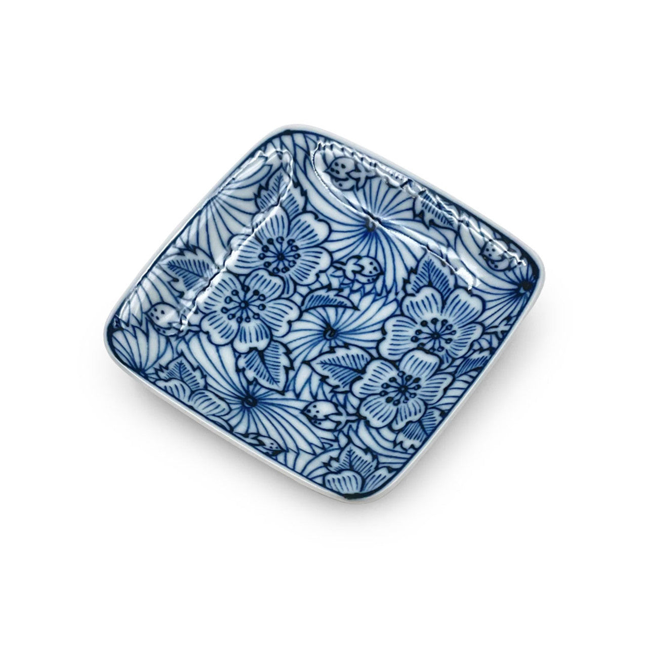 Blue Sakura Motif Soy Sauce Dish 3.5" x 3.5" 蓝樱花 酱油盘