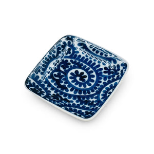 Blue Karakusa Soy Sauce Dish 3.5" x 3.5" 蔓藤花纹 酱油碟