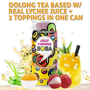 O’s Bubble Jelly Popping Boba Lychee Oolong Tea w/ Aloe Vera 16.2oz 爆爆珠 荔枝 乌龙茶 芦荟果粒