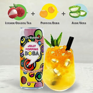 O’s Bubble Jelly Popping Boba Lychee Oolong Tea w/ Aloe Vera 16.2oz  爆爆珠荔枝乌龙茶芦荟果粒