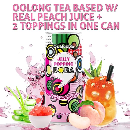 O’s Bubble Jelly Popping Boba Peach Oolong Tea w/ Aloe Vera 16.2oz 爆爆珠 桃子  乌龙茶 芦荟果粒
