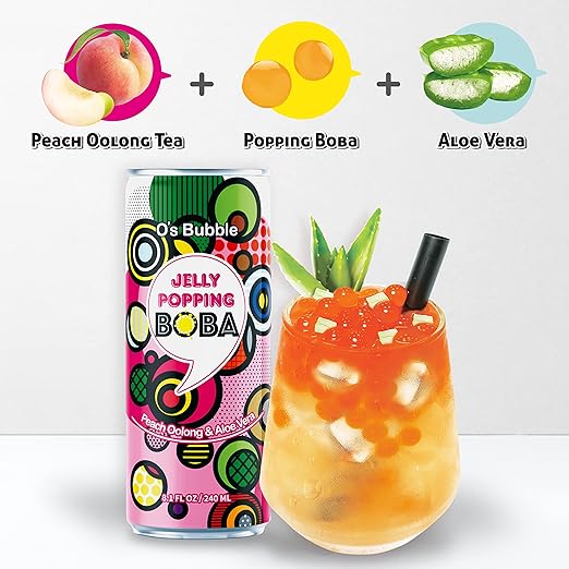 O’s Bubble Jelly Popping Boba Peach Oolong Tea w/ Aloe Vera 16.2oz 爆爆珠 桃子 乌龙茶 芦荟果粒