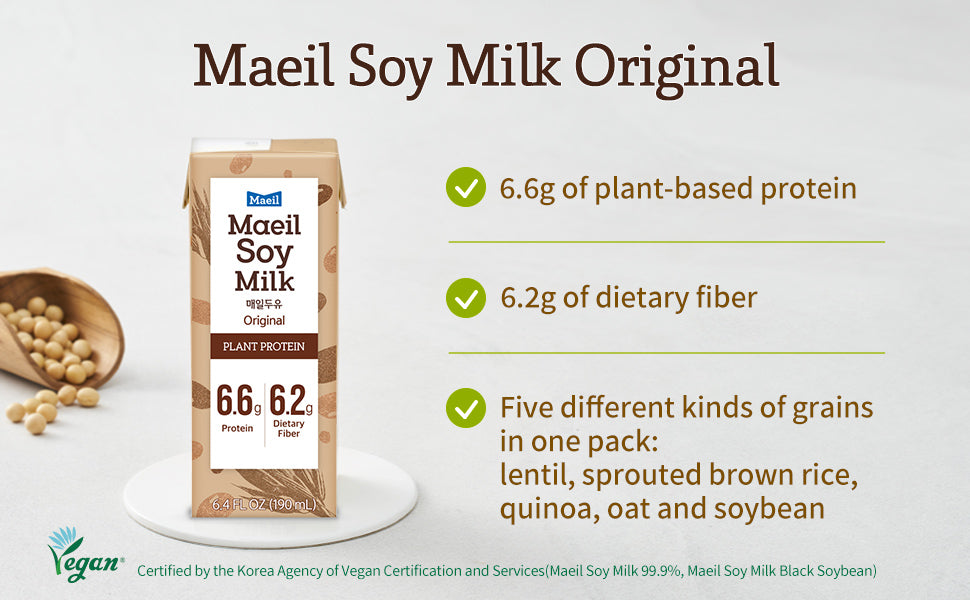 韩国 Maeil Soy Milk Original 6.4 fl.oz(190ml) 12 Packs Vegan 无添加 原味 纯素 豆奶 12盒/箱