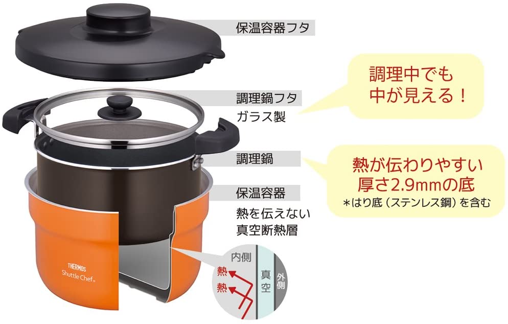 日本 膳魔师 精致 高颜值 真空 保温 焖烧锅 一体成形 隔热手柄 2.8升 (3~5人用) 橙色