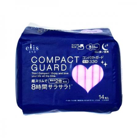 日本大王 爱丽丝 二倍吸力 夜用 33cm Elis COMPACT GUARD (For 4902011880489Heavy Nights) 330 with Wings (14 Napkins)