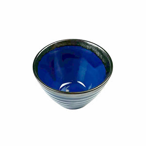日本制 蓝色 条纹 饭碗 小碗 茶碗 Blue Ridged Kobachi Small Bowl 4.7 fl oz